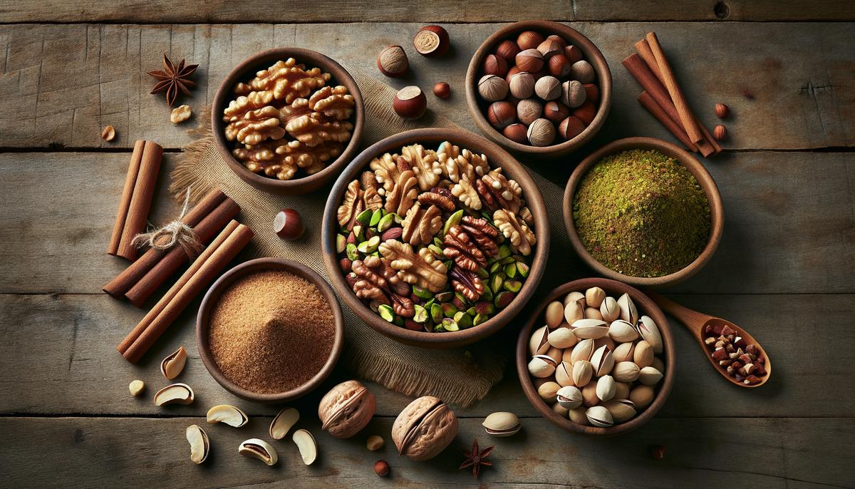 Various chopped nuts for baklava filling