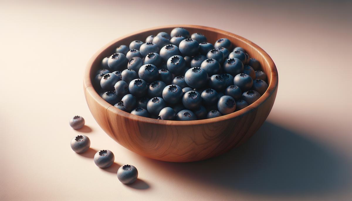 A bowl of fresh blueberries with nutrition facts displayed