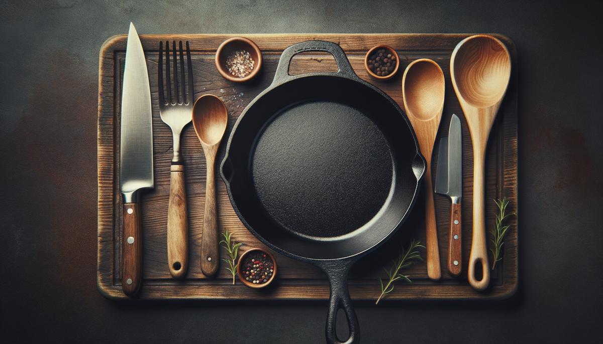 Cast iron skillet and essential cooking tools for keto cooking