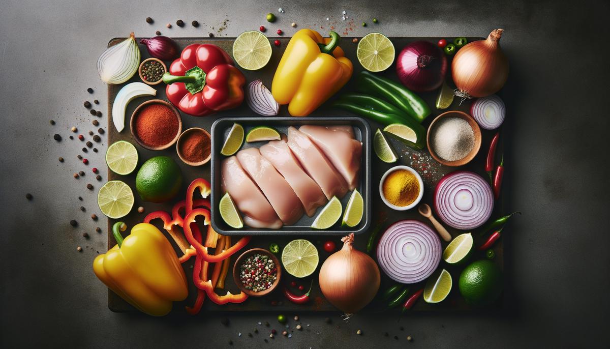 An array of fresh ingredients for sheet pan chicken fajitas
