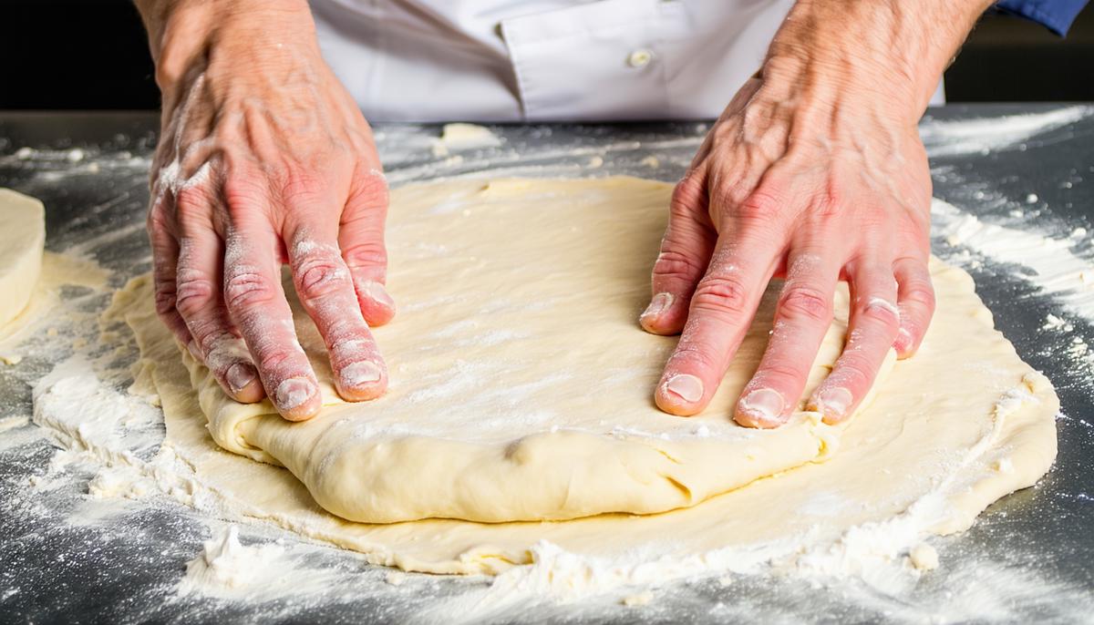Hands shaping gluten-free pizza dough
