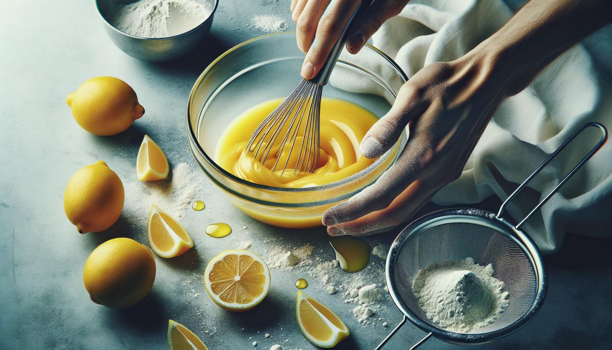 Preparing lemon curd filling for lemon bars