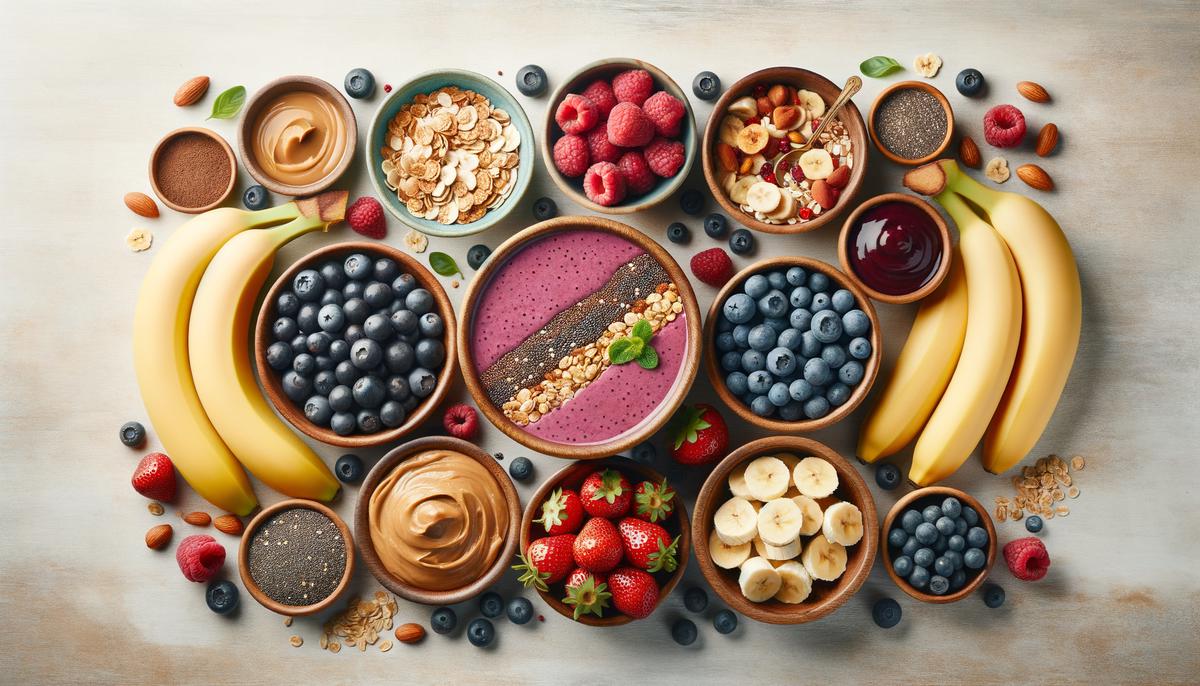 An array of fresh ingredients for making smoothie bowls