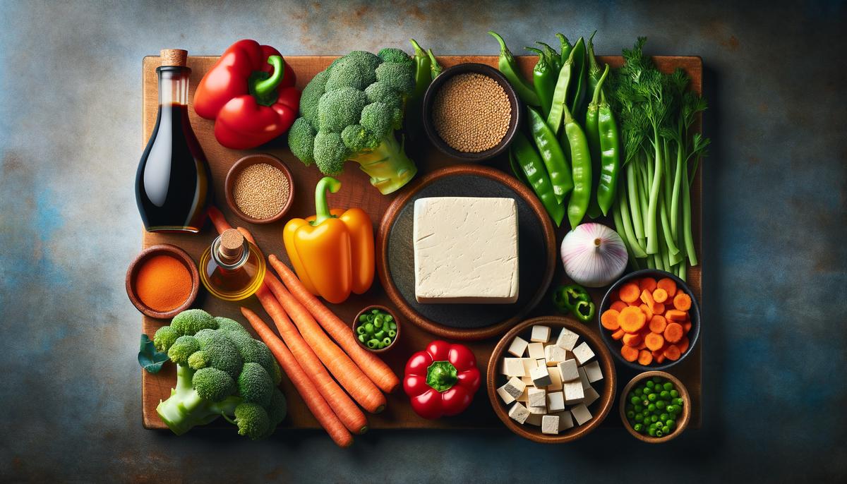 An array of fresh ingredients for tofu stir-fry